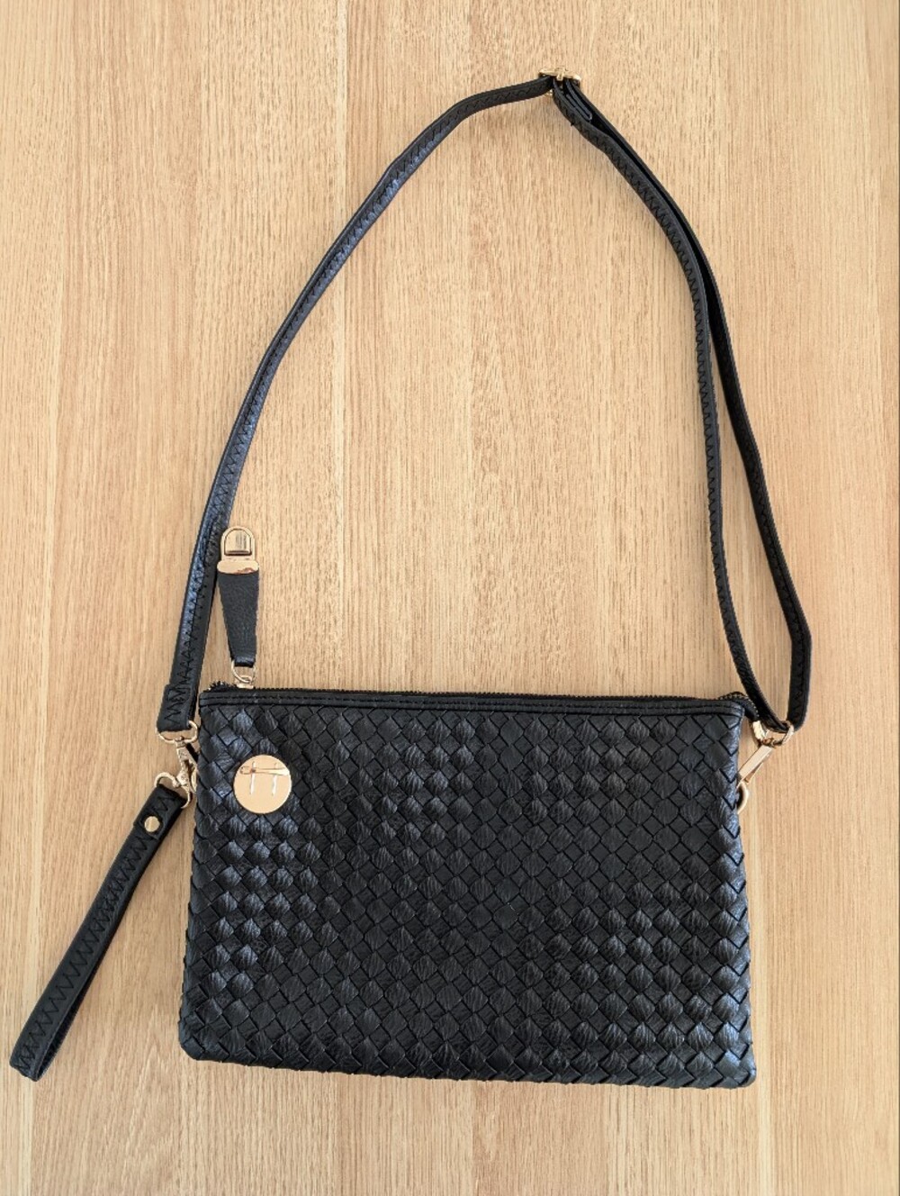 Black Woven Clutch/Crossbody Bag